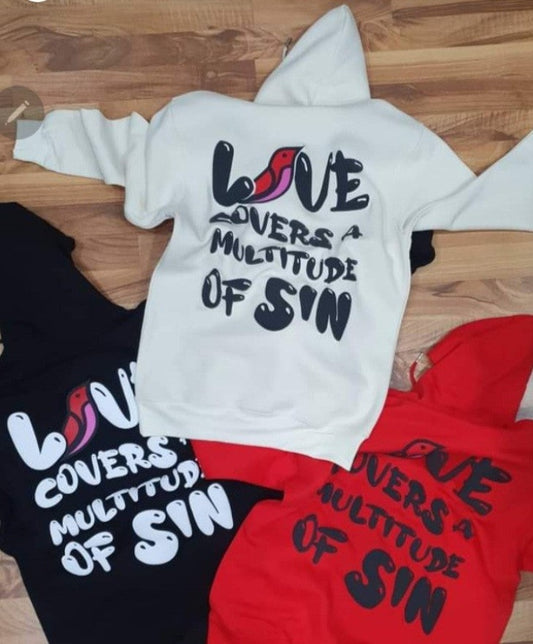 Amor Love Over Sin Pull Over Hoodie - Cream/Red/Black