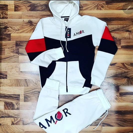 Amor Classic Zip Up Sweat Suit - Cream/Red/Black